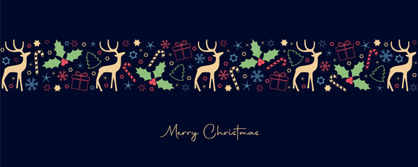 christmas card with deer berry star gift and snowflake border