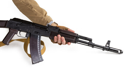 Soviet assault rifle AK-74 in soldier hands