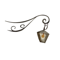 Watercolor street lantern. Vintage italian style. Isolated on a white background