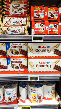 kinder brand chocolate aisle in a supermarket