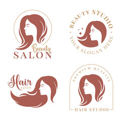 Set of logo for a hair or beauty salon. Silhouette of a woman's face in profile.
