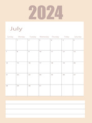 2024 July calendar or desk planner, weeks start on Monday - plain white and light green theme