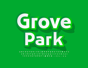 Vector stylish Emblem Grove Park. Modern Brignt Font. Artistic Alphabet Letters and Numbers