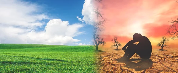 Foto op Canvas concept of environmental conservation and global climate change. Picture comparing arid areas with green areas. © STOCK PHOTO 4 U