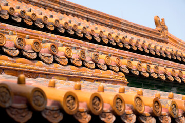 Partial glazed tiles of ancient buildings in the Forbidden City in Beijing
