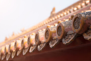 Partial glazed tiles of ancient buildings in the Forbidden City in Beijing