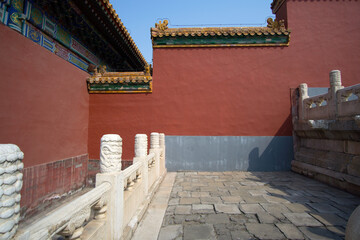 Vermilion walls in the Forbidden City in Beijing