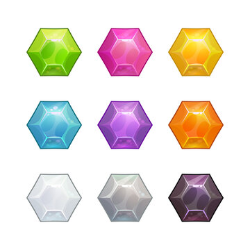 Cartoon polygonal crystal assets for game design.