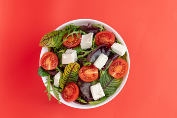 Bowl of fresh salad with tomatoes. Italian salad
