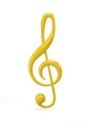 3D rendering, 3D illustration. Gold music note icon isolated on white background. song, melody and tune symbol concept.