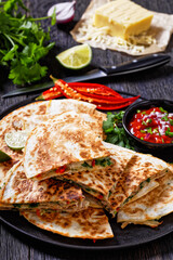 quesadilla with chicken, cheese, chilli, greens