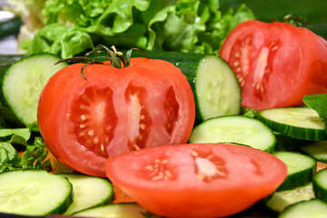 sliced tomatoes and cucumbers