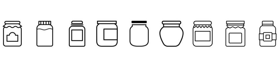 Glass jar icon vector set. bottle illustration sign collection. conservation symbol on white background. - obrazy, fototapety, plakaty