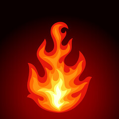 Colorful bonfire. Red, orange, yellow flat flame on black background. Isolated fire.