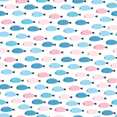  fish seamless childish pattern. Creative scandinavian baby print for fabric, scrapbooking, packaging, textile, wallpaper, clothes. Vector cute illustration background, hand drawn