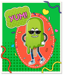 Ice cream word expression cartoon comic style