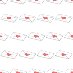 Obraz premium Love seamless pattern. Isometric vector illustration. 3d outline letter icon with heart shape sign. Love mail message.