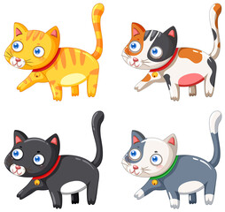 Set of cute cat cartoon character