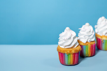 birthday cupcakes on a blue background