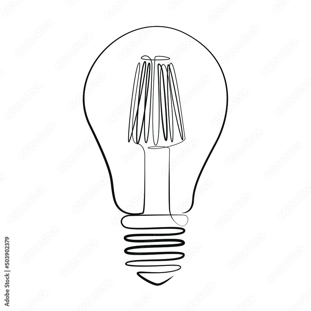 Wall mural Light bulbs one line drawing on white isolated background - Wall murals