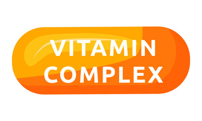 Vitamin complex capsule semi flat color vector object. Dietary supplement. Full sized item on white. Health improvement. Simple cartoon style illustration for web graphic design and animation