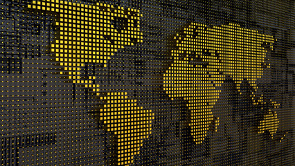 Fototapeta premium 3d technology world map background. Digital globe network data concept. Business, future, internet idea. 