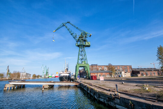 Green Giant Cranes On The Skylnie At The Shipyard In Gdansk Poland