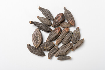 top view herb XiQingGuo or Chebulae Fructus Immaturus or Immature fruit of Medicine Terminalia