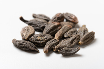 angle view herb XiQingGuo or Chebulae Fructus Immaturus or Immature fruit of Medicine Terminalia