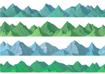 Seamless pattern of mountain. Set silhouette rocky landscape. Vector game background with alpine top. 