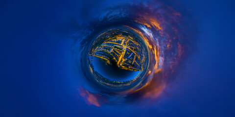 little planet city of mainz germany night spherical