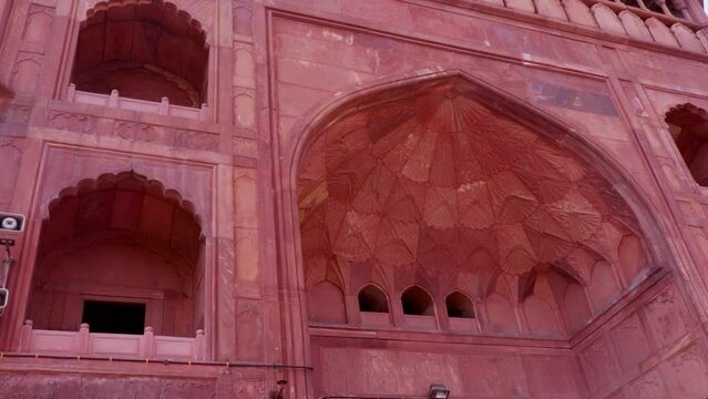 ancient mosque vintage entrance gate at morning from unique angle video is taken at jama masjid delhi india on Mar 30 2022.