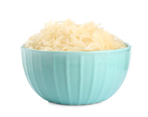 Bowl of tasty sauerkraut on white background