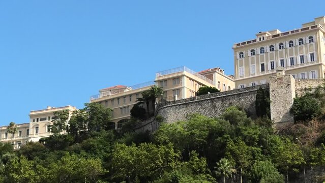 Close up low angle perspective of Monaco Ville