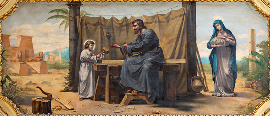 VALENCIA, SPAIN - FEBRUAR 17, 2022: The painting of Holy Family in the church Basilica Sagrado...
