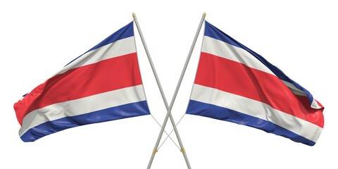 Two isolated flags of Costa Rica on white background. 3D rendering