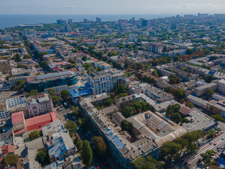 Fototapeta na wymiar Panoramic view of Odessa city center, Ukraine. City landscape, top view. Black Sea. warm summer day