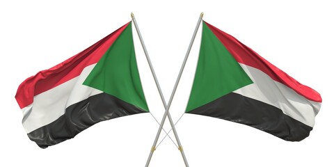 Isolated flags of Sudan on light background. 3D rendering