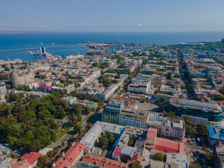 Panoramic view of Odessa city center, Ukraine. City landscape, top view. Black Sea. warm summer day