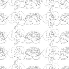 Blooming peonies Black and white sketch Seamless pattern On a white background