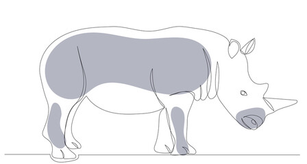 rhinoceros drawing in one continuous line, isolated, vector