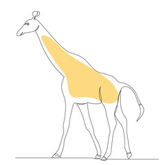 giraffe drawing in one continuous line, isolated, vector