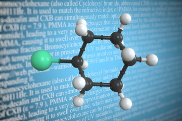 Bromocyclohexane scientific molecular model, 3D rendering