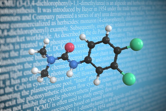 Diuron scientific molecular model, 3D rendering