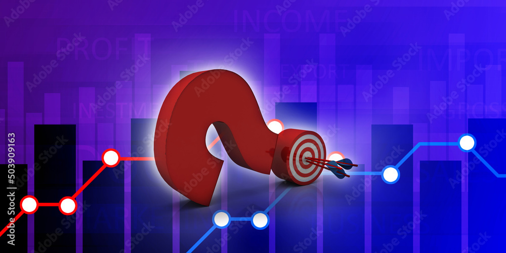 Poster 3d rendering question mark with target