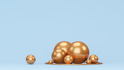 Obraz premium golden spheres on blue background, 3d render