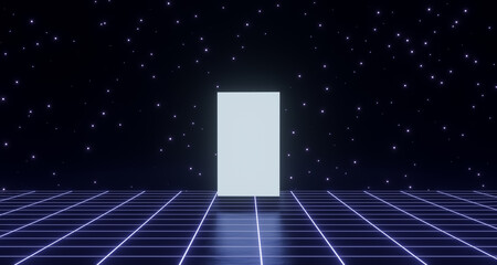 3d render, retro wireframe poster with geometric object