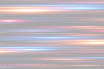 Motion light effect for banners. Blue lines. The effect of speed on a blue background. Red lines of light, speed and movement. Vector lens flare.