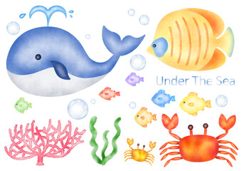 Tropical fish cartoon icon. Hand drawn Isolated cartoon icon aquarium animals. Illustration Marine fish on white background.