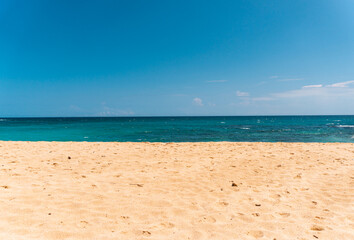 Tropical landscape, paradise beach against the blue ocean, perfect vacation in silence.